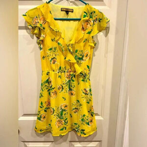Prince &‎ Fox Yellow Floral Chiffon Dress size XS